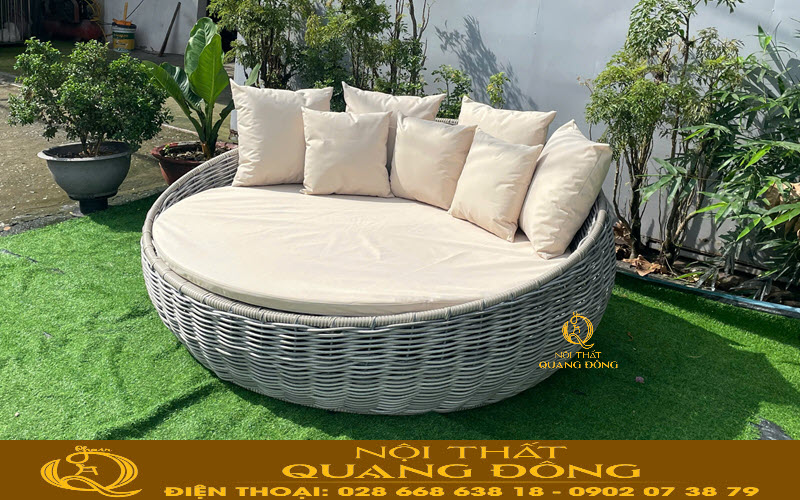 Sợi mây nhựa tròn có tuổi thọ cao đan giường tắm nắng mây nhựa QD-553 giường tắm nắng thư giản đan sợi mây nhựa tròn tuổi thọ vượt trội