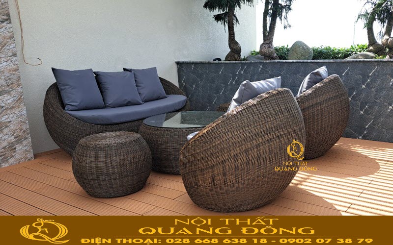 Bộ sofa giả mây QD-746 gam màu xám chu kỳ Bộ sofa giả mây QD-746 được đan từ sợi mây nhựa tròn gam màu xám chu kỳ sang trọng