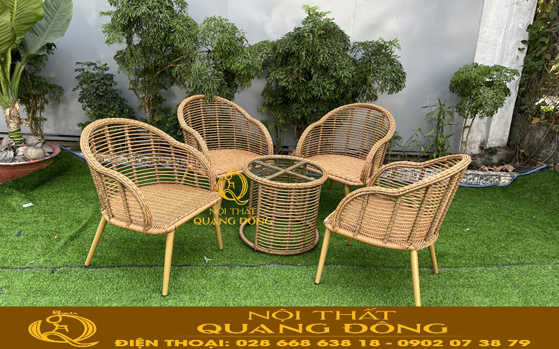 Bàn ghế giả mây QD-2046 mang vẻ đẹp sang trọng hiện đại