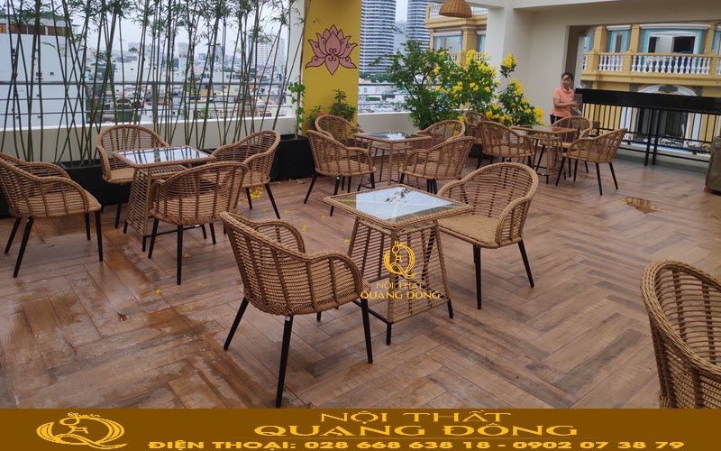 bàn ghế cà phê mây nhựa dễ bảo trì 