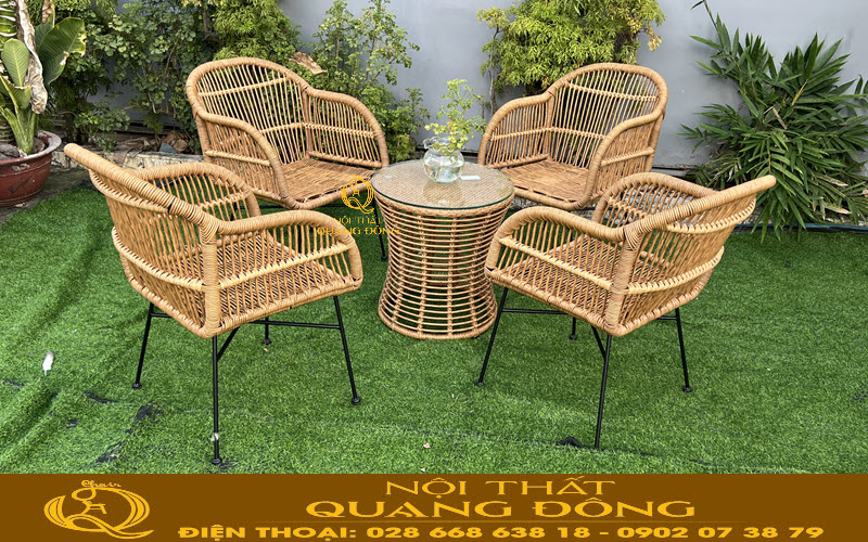Bàn ghế giả mây QD-2098 thiết kế hiện đại, sang trọng