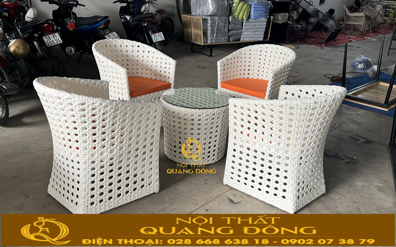 Bàn ghế mây nhựa QD-2107 thiết kế tinh xảo, mây nhựa cao cấp chống tia UV