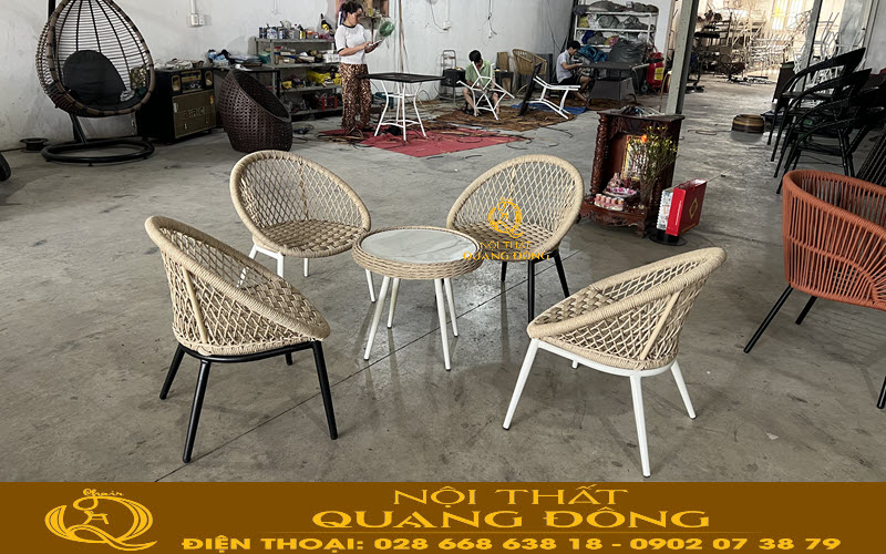Nội thất Quang Đông trực tiếp sản xuất bàn ghế đan giả mây QD - 2109 