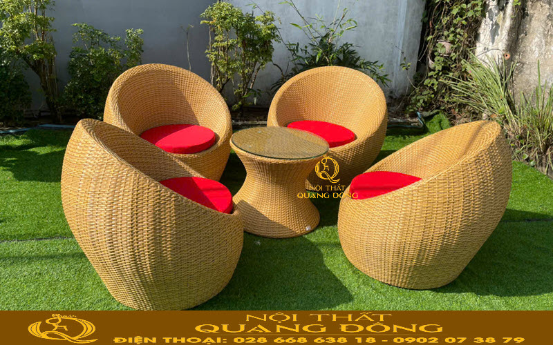 Bàn ghế mây nhựa QD-211 màu vàng mây sang trọng