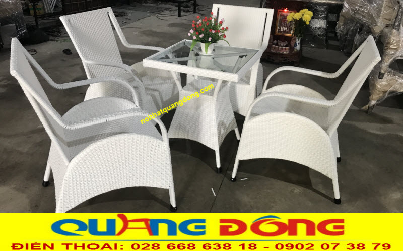 Bàn ghế giả mây QD-272 màu trắng