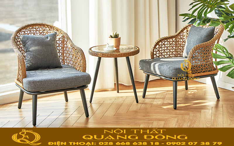 Bàn ghế giả mây cà phê cho sân vườn Nội thất Quang Đông
