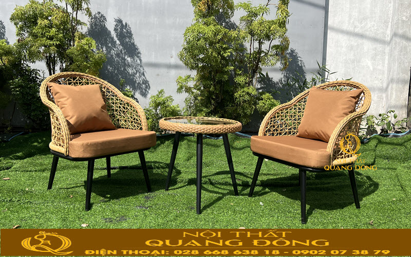 Bộ bàn ghế giả mây Qd-309 với màu vàng vân nâu