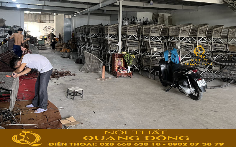 Bàn ghế cafe giả mây tại xưởng Nội thất Quang Đông