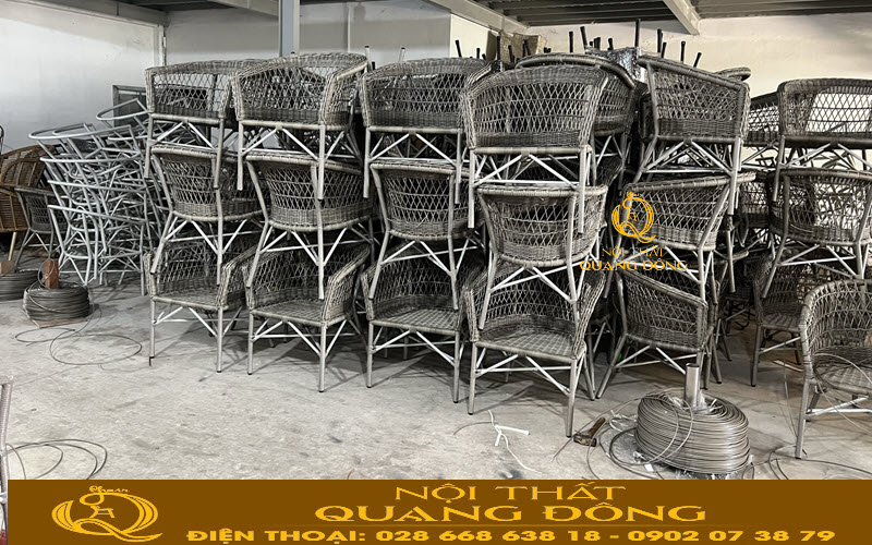 Bàn ghế cà phê mây nhựa tại xưởng Nội thất Quang Đông