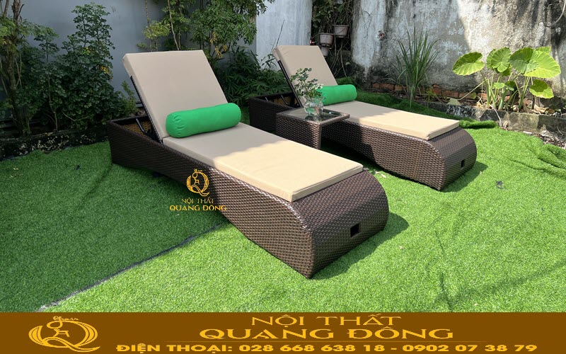 Ghế hồ bơi mây nhựa QD-1271 Mẫu ghế hồ bơi mây nhựa gam màu nâu giả gỗ QD-1271