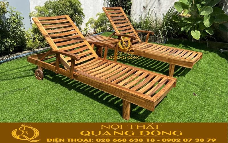 Ghế hồ bơi gỗ teak cao cấp QD-1006