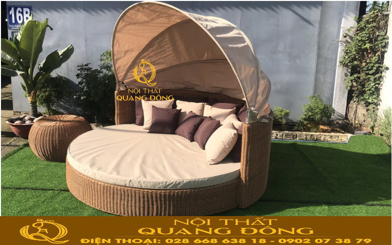 Ghế nằm hồ bơi, giường tắm nắng nghệ thuật nội thất Quang Đông Góc nghiên ấn tượng với ghế hồ bơi, giường tắm nắng mái vòm QD-517