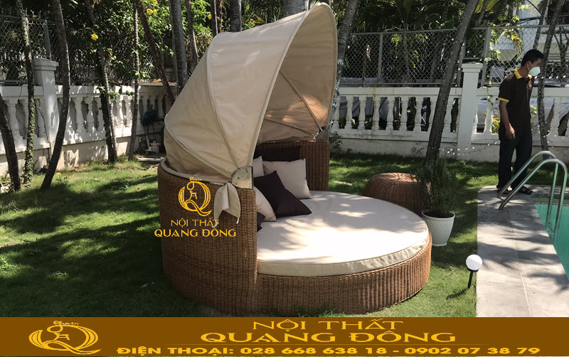 Bàn ghế tắm nắng thư giãn cao cấp nghệ thuật, mẫu QD-517 Ghế tắm nắng thư giãn mây nhựa QD-517