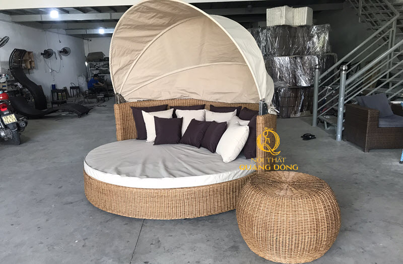 Giường tắm nắng giả mây ấn tượng mái vòm, mẫu QD-517 Giường tắm nắng QD-517 hàng thủ công mỹ nghệ cao cấp
