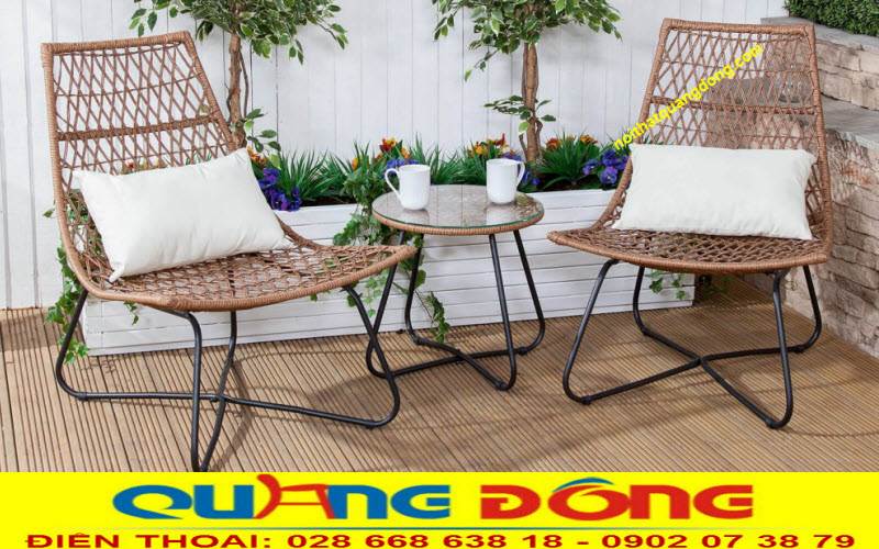 Bàn ghế giả mây QD-2059 đan caro