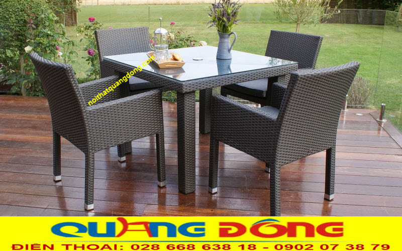 Mẫu bàn ghế sân vườn bằng nhựa giả mây QD-2064 Bàn ghế giả mây dùng cho sân vườn QD-2064