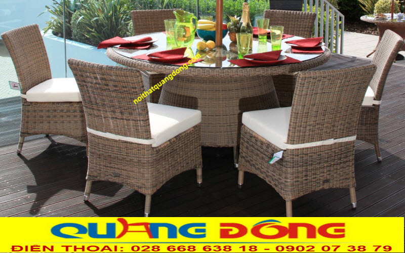 Bàn ghế ăn mây nhựa sân vườn