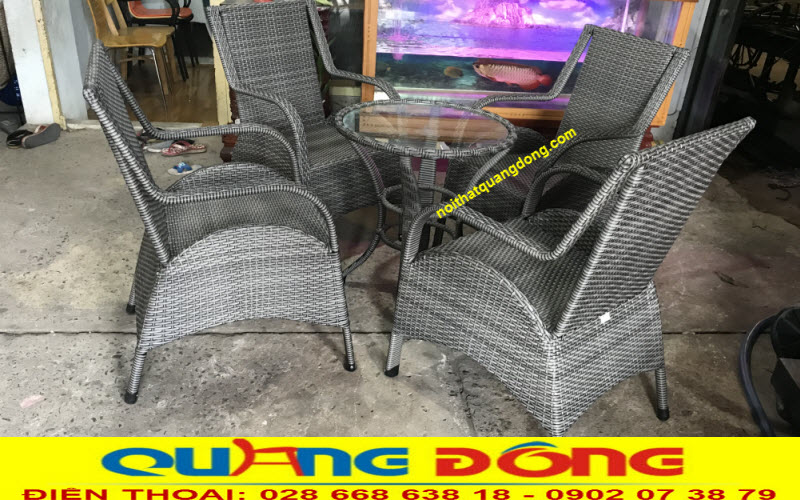 Bàn ghế giả mây QD-272 màu xám