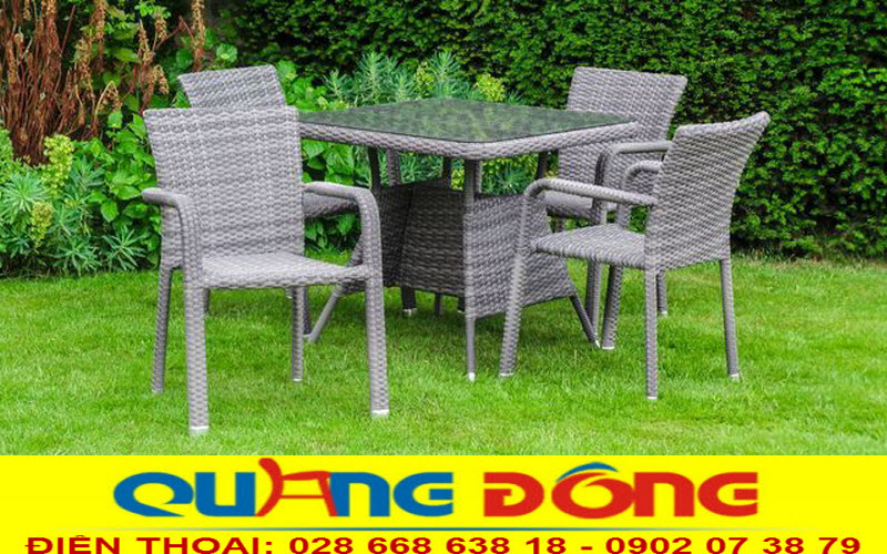 Bàn ghế sân vườn nhựa giả mây màu đẹp Bàn ghế sân vườn mây nhựa màu xám