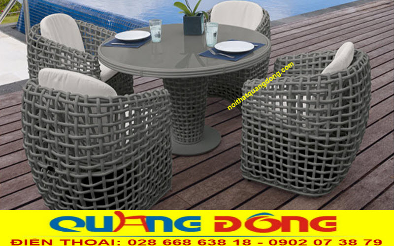Bàn ghế giả mây QD-365|Bàn ghế mây nhựa
