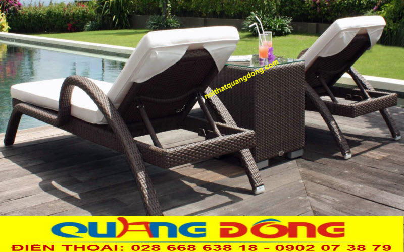 Ghế hồ bơi giả mây QD-595 co tay vịn