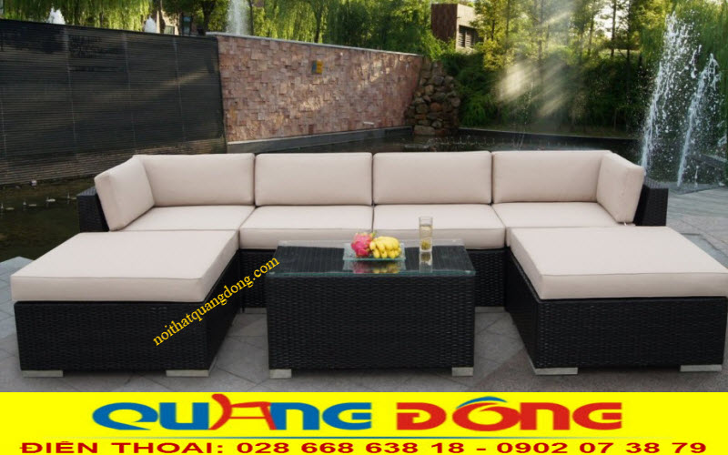 Sofa mây nhựa cho không gian phòng khách Bộ sofa mây nhựa QD-688 được thiết kế theo dạng hình chữ U với mục đích gắn kết, gần gũi