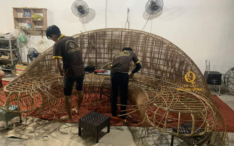 Sofa giả mây ngoài trời cá tính, hoàn thiện đan thủ công mỹ nghệ duyên dáng Sofa đan nhựa giả mây chính phẩm QD-712
