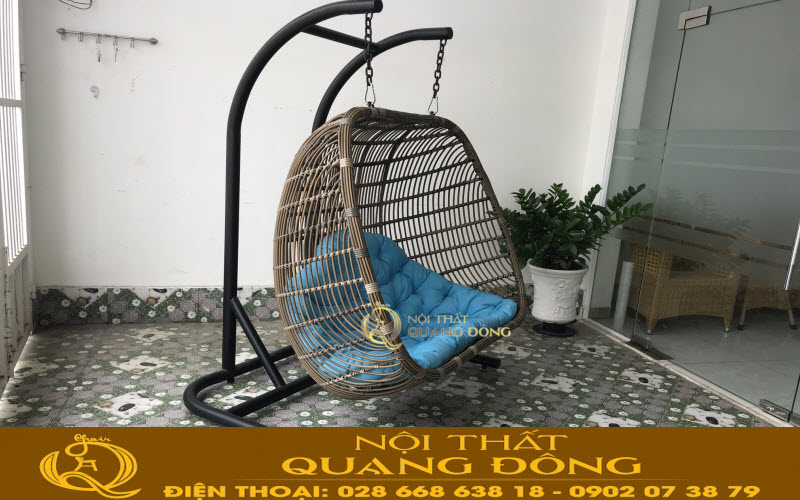 Mẫu xích đu mây nhựa đôi dùng cho 2 người QD-427 Xích đu trang trí cho sân vườn bằng mây nhựa